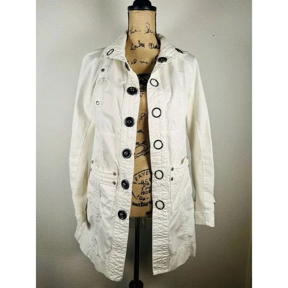 Free People Snap Down Trench Coat Womens 4 Cream White Overcoat - Picture 3 of 14